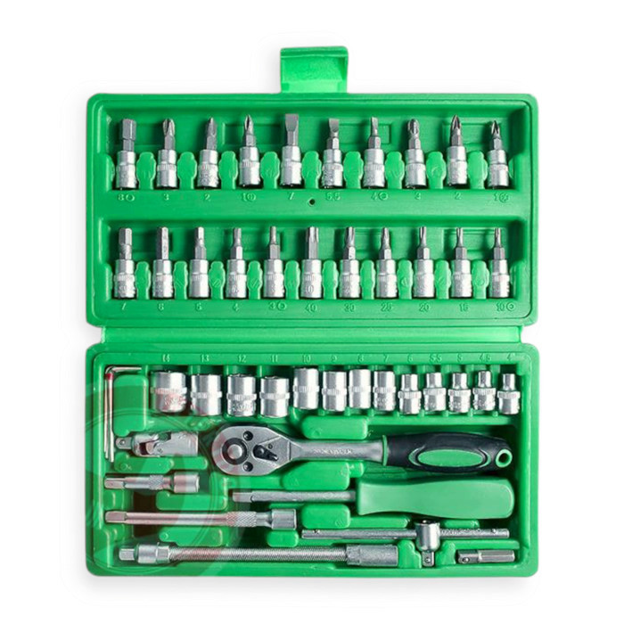 Набір інструменту 1/4" 46 шт, 4-14 мм з тріщ., подовжує., кардан, отв.-вороток, біти Мукачево - фото 1