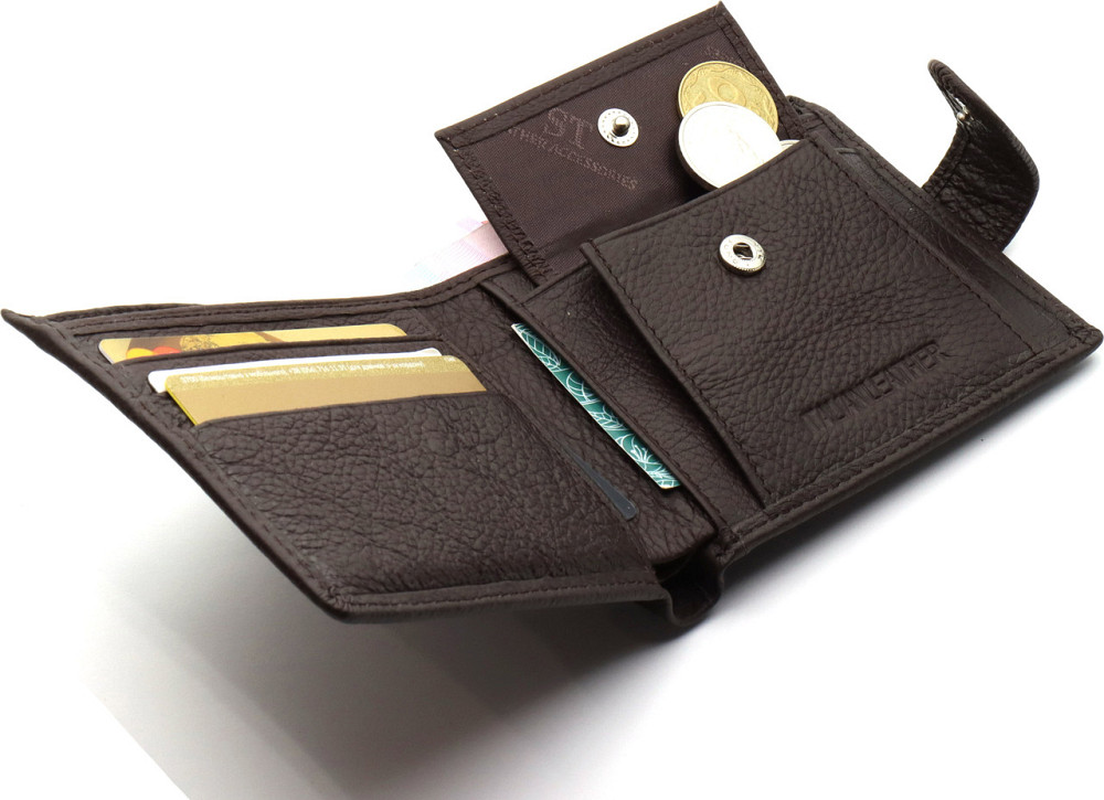 Чоловіче шкіряне портмоне на кнопці ST Leather ST104 Коричневий Київ - фото 7