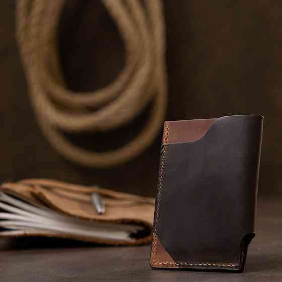 Шкіряний незвичайний картхолдер Коричневий (GRANDE PELLE) Київ