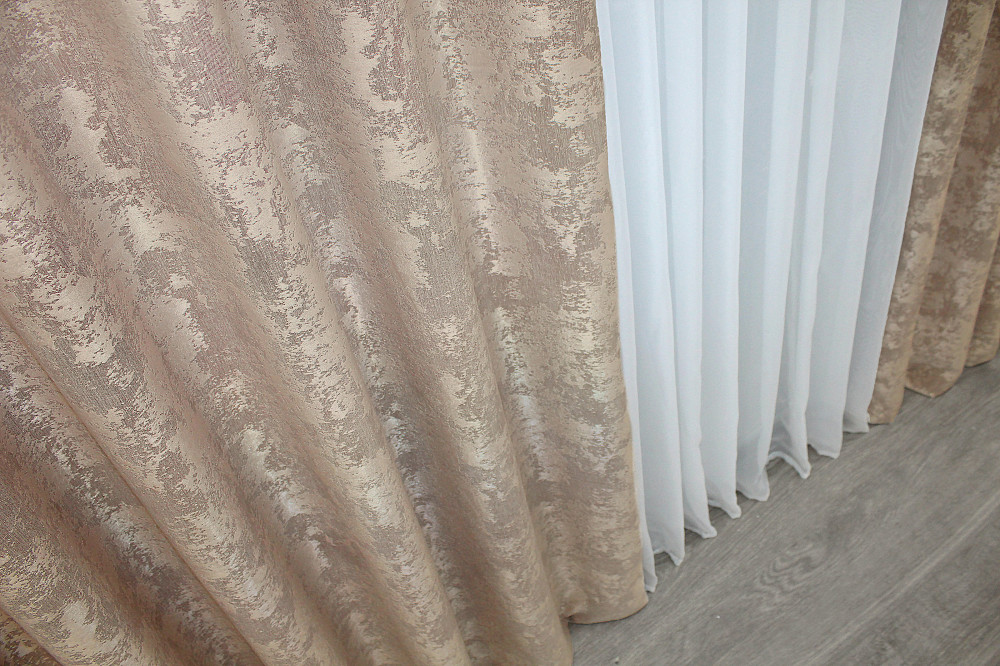 Комплект готових штор VR-Textil Жакард Sultan YL № 1290ш Бежево-пудровий 100х270 см 2 шт (31-564) Київ - фото 7