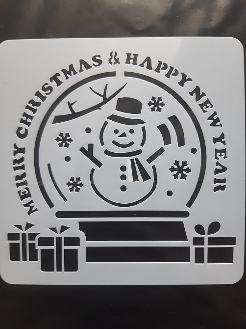 Трафарет снеговик для нового года 15 на 15 см серый Киев - изображение 1