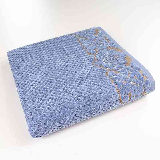 Банное махровое полотенце 70x140см Damask Премиум качества Жаккардовое с велюром 550г/м2 (Синий) Сумы
