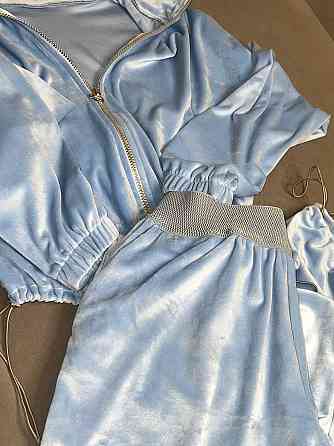 Женский стильный повседневный костюм из нежного велюра Голубой, 46/48 Одесса