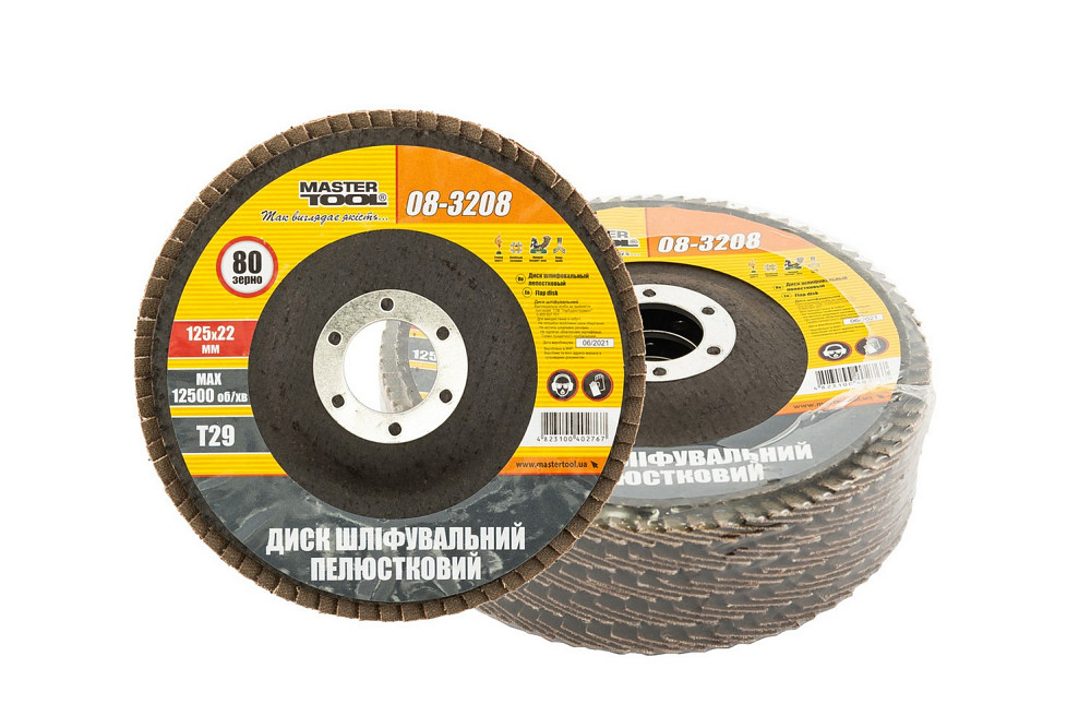 MASTERTOOL Диск шліфувальний пелюстковий конусний MASTERTOOL Т29 зерно 80 125×22 мм 5 шт 08-320 Київ - фото 1