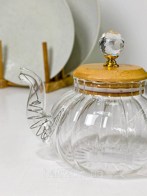 Чайник заварювальний Olens "Пампкін" 900 мл прозорий склян. на підставці з кришкою для дому та ресторану 102-1189 Київ - фото 4