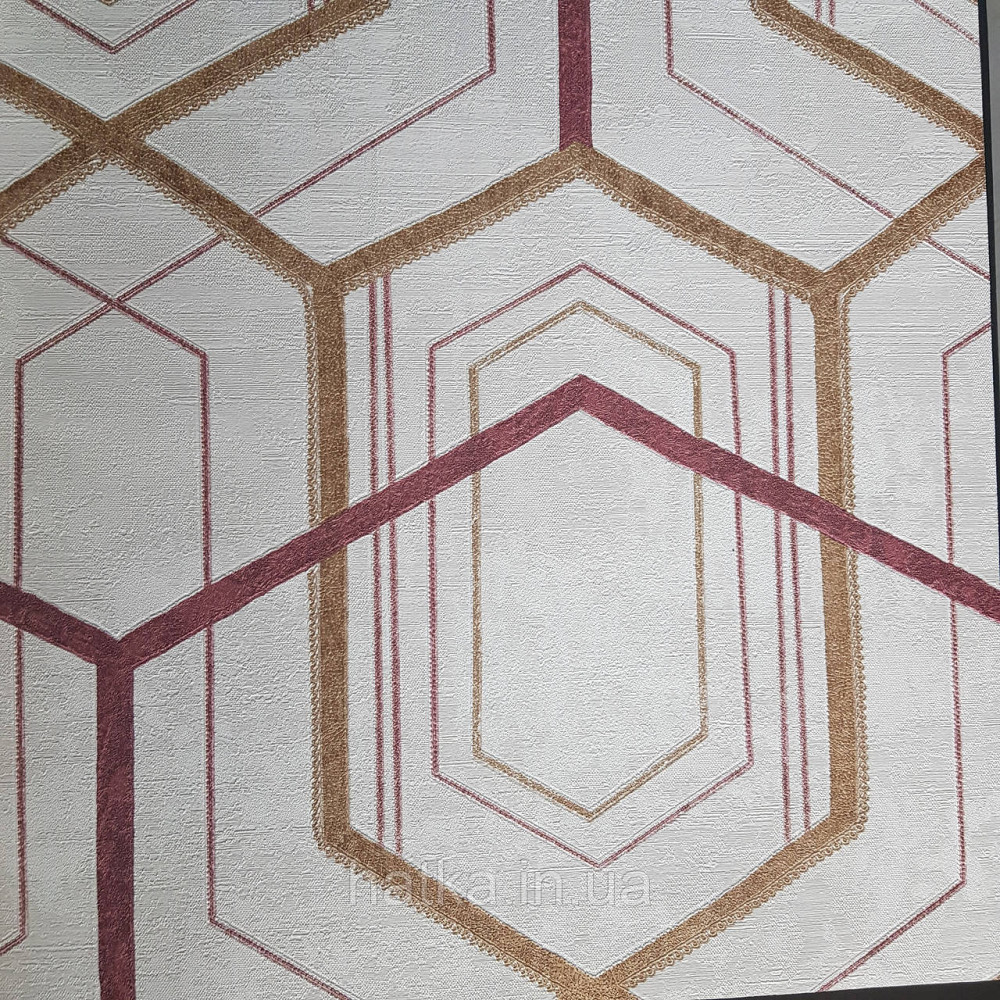 Шпалери метрові вінілові на флізелін 24 Carati Cristiana Masi геометрія смуги золотом бордові на бежевому 3д Київ - фото 1