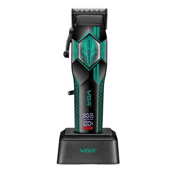 Професійна машинка для стрижки VGR V-119 Green: BLDC-мотор 8000 об/хв, кераміка + DLC, 2500 мА·год та USB-C база Одеса