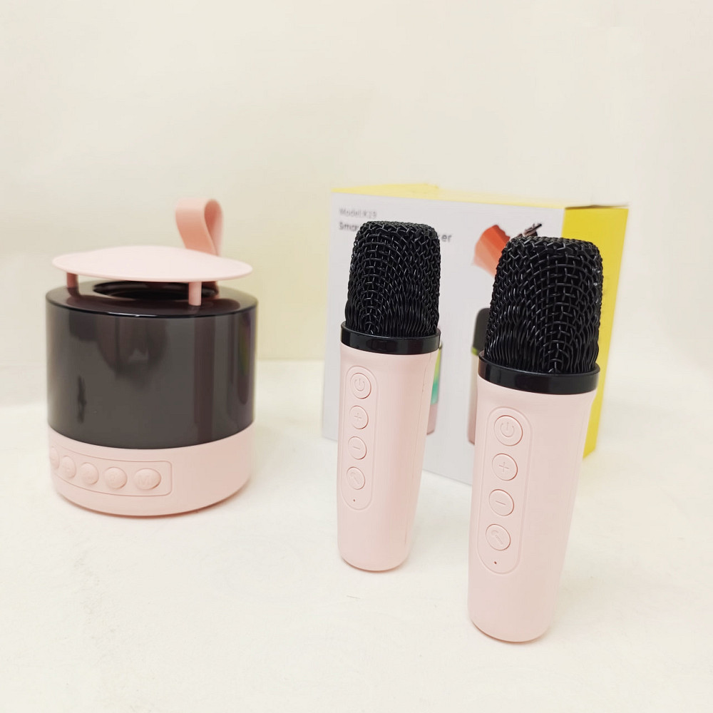 Портативная Bluetooth колонка K19 с подсветкой LED и двумя микрофонами для караоке Pink WZ-30 Львов - изображение 8