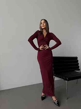 Стильне жіноче плаття максі з вирізом на грудях мікродайвінг Бордо, 46-48 Одеса