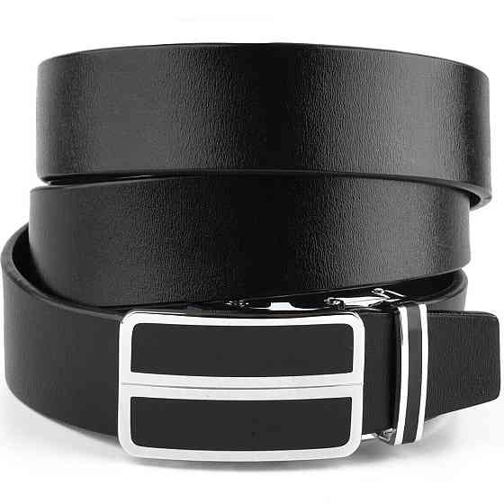 Ремень мужской с автоматической пряжкой и черными вставками Черный (Vintage) Киев