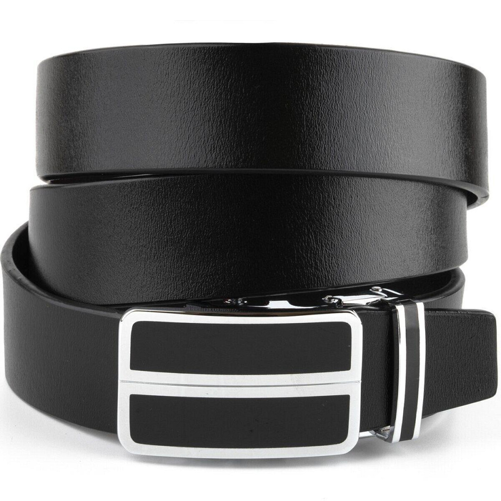 Ремень мужской с автоматической пряжкой и черными вставками Черный (Vintage) Киев - изображение 5