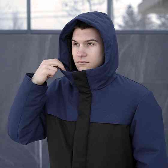 Парка мужская зимняя с капюшоном черно-синяя Pobedov Navy Киев