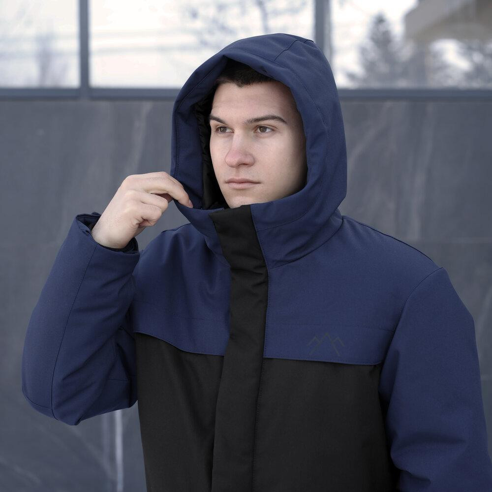 Парка мужская зимняя с капюшоном черно-синяя Pobedov Navy Киев - изображение 4