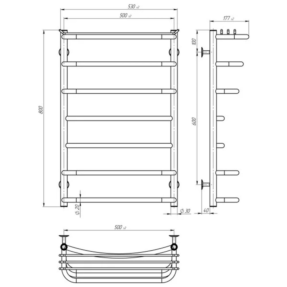 Полотенцесушитель UNIO Zp EU 800-500-7 Зета с полкой электро Киев - изображение 5