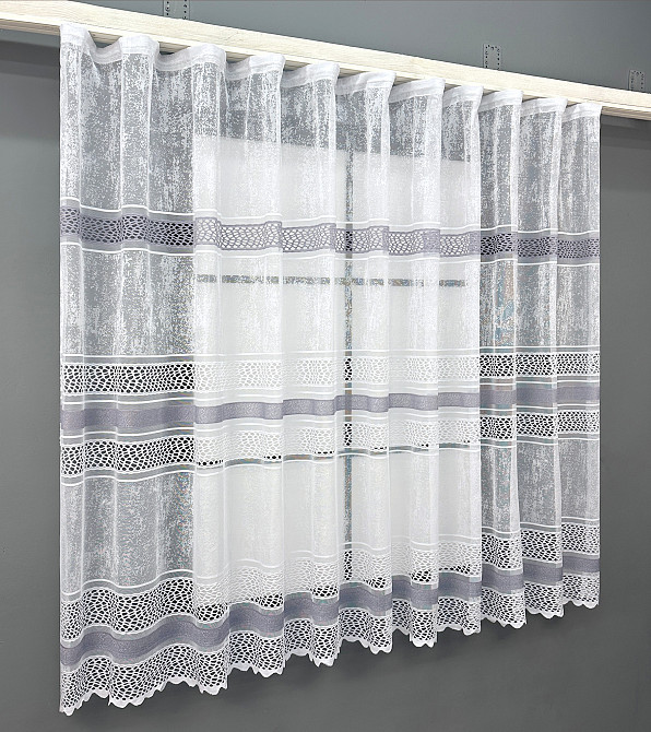 Короткий тюль VR-Textil 1947т Жаккард Белый с серым 300х145 см (42-0899) Киев - изображение 2