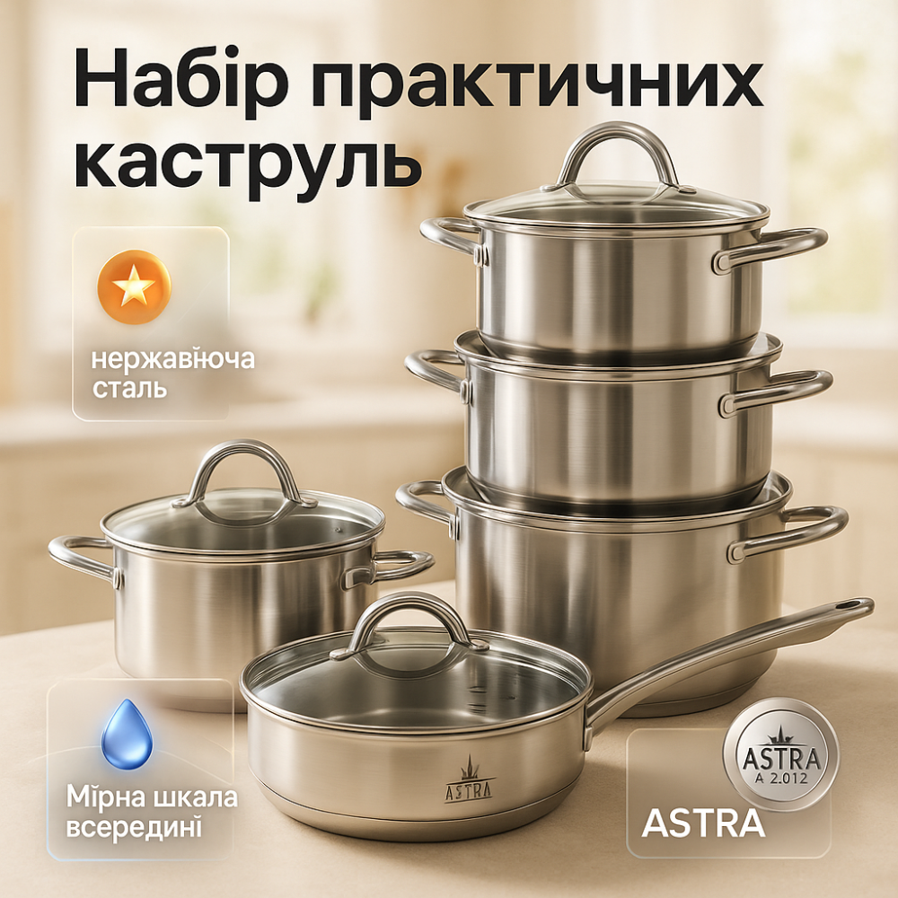 Набір каструль з кришками для кухні 12 предметов ASTRA A-2412, Набір каструль для електричних плит IZ-34 Львів - фото 16