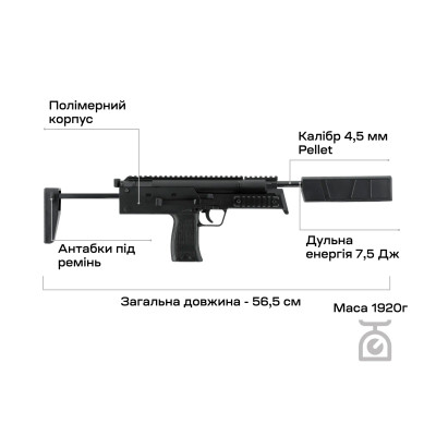 Пневматичний пістолет Umarex Heckler &amp; Koch MP7A1 SD Pellet (2.4370) Вінниця - фото 6