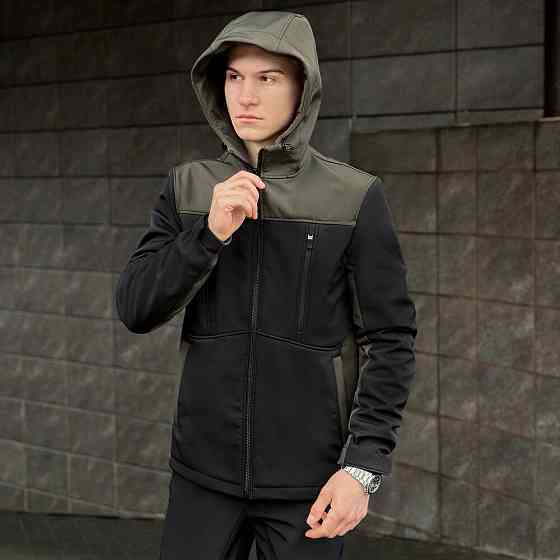 Софтшелл куртка мужская 3XL черный с хаки Pobedov Setup Киев