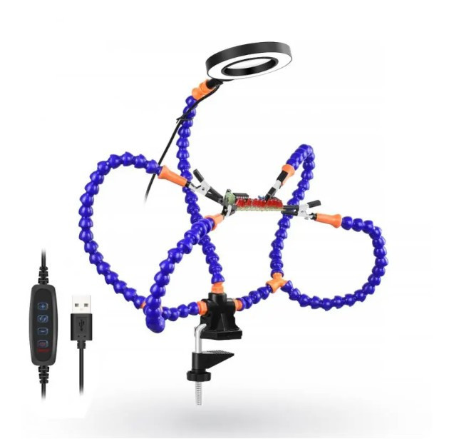 Тримач плат для паяння, третя рука, 5 гнучких валів, з лупою та LED Вінниця - фото 2