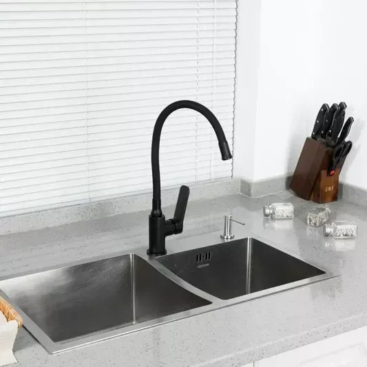 Смеситель для кухни Frap F4462 с гибким изливом, черный Киев