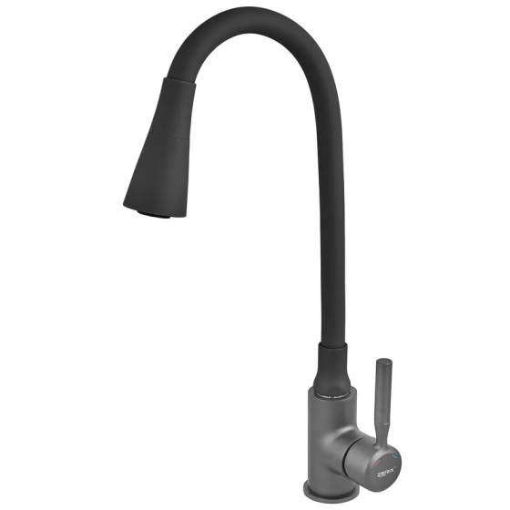 Змішувач для кухні Zerix Atrium-011-T Graphite Refl.Black (Колір графіт+силіконовий вилив чорний) (ZX6106) ( 16205 ) Харьков
