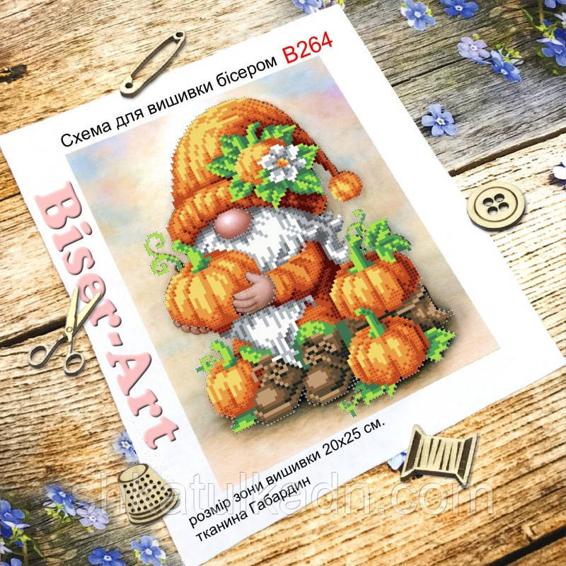 Схема для вишивки бісером (нитками) Гном з полуницею Дніпро - фото 2