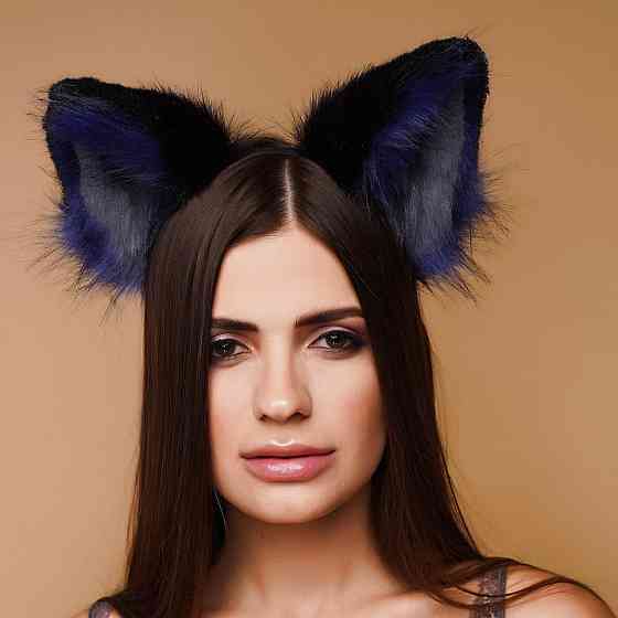 Меховые ушки кошки трехцветные: Черный, синий, серый OKOVA Sex Aura Киев