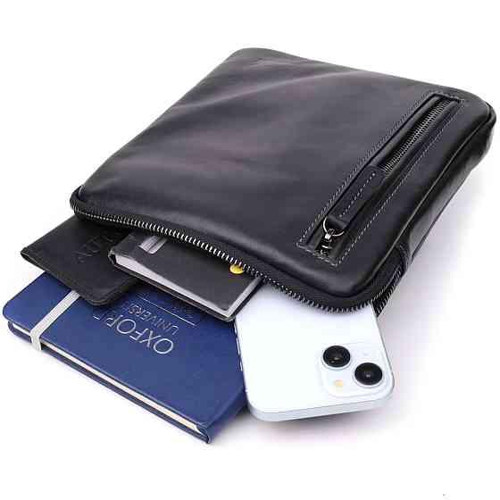 Стильная и практичная мужская сумка на плечо из натуральной гладкой кожи Черный (SHVIGEL) Киев