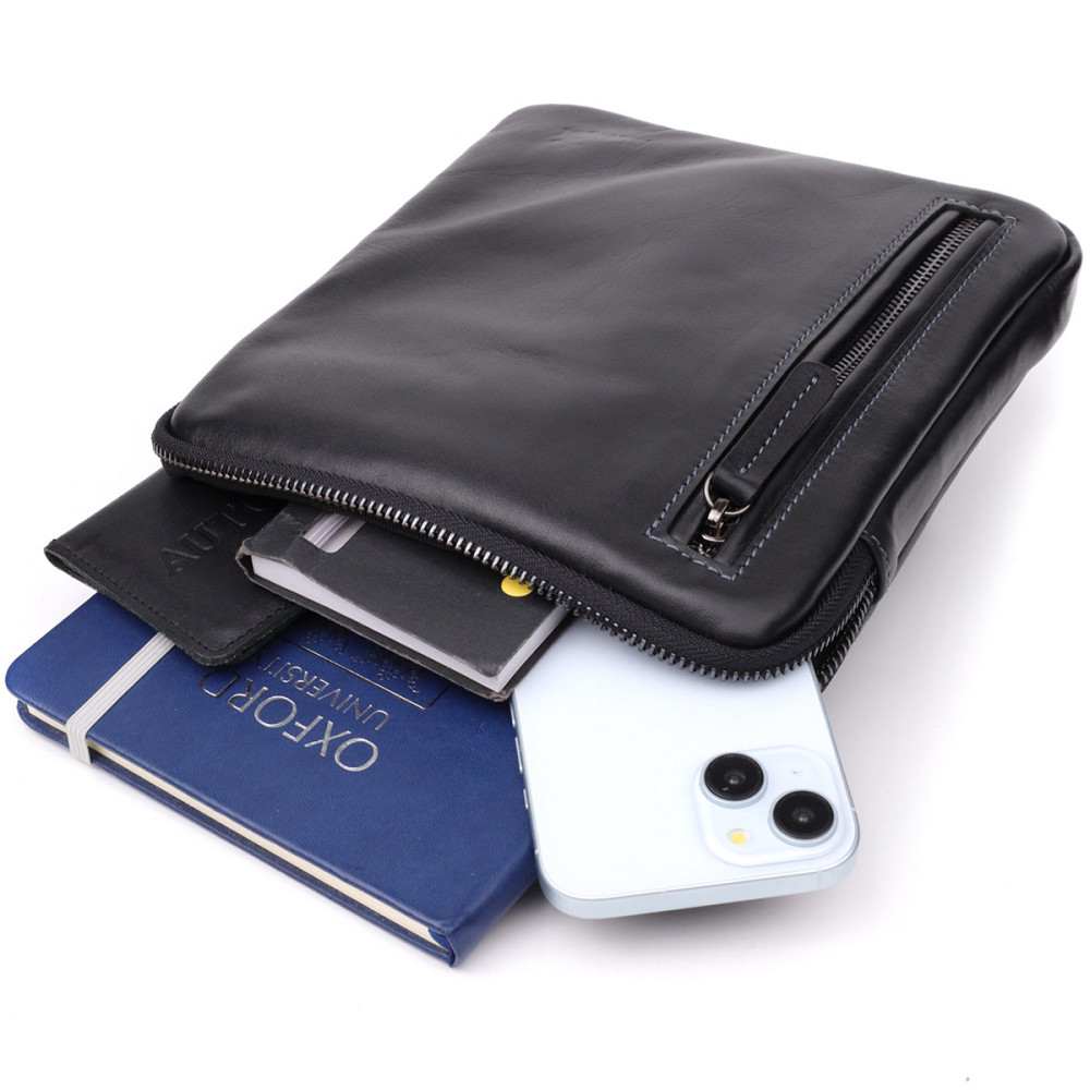 Стильная и практичная мужская сумка на плечо из натуральной гладкой кожи Черный (SHVIGEL) Киев - изображение 2