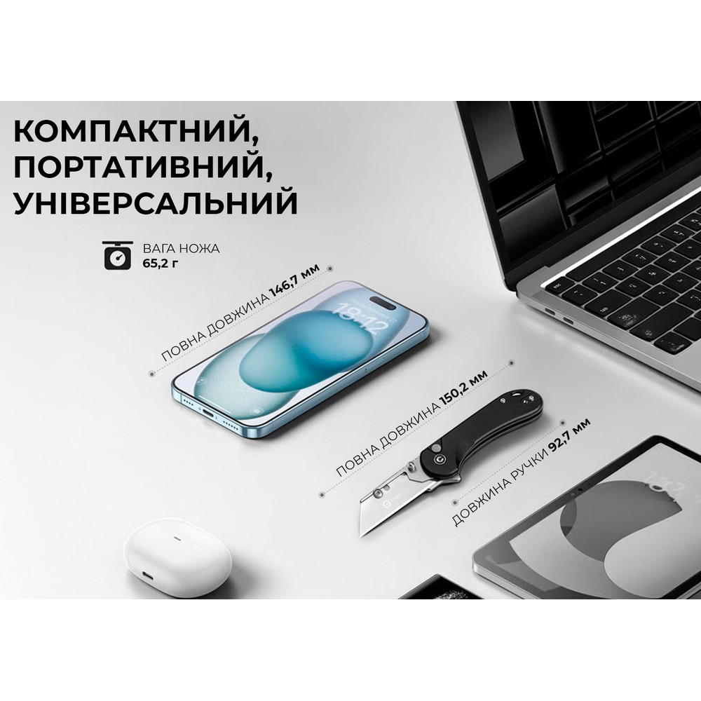 Ніж трапеція складаний кишеньковий Civivi Elementum Utility, (5.8 см) 6Cr13 / Aluminum чорний Киев - изображение 14