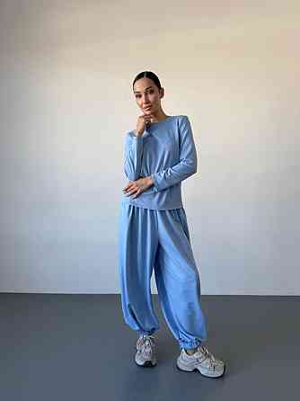 Женский повседневный прогулочный костюм двойка: кофта и брюки турецкая двунить Голубой, 42/44 Одесса