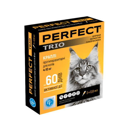 Капли противопаразитарные PerFect TRIO для кошек от 4 до 10 кг упаковка №3 пипетки по 0.8 мл Ветсинтез Винница