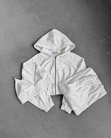 Женский стильный прогулочный костюм тройка турецкий велюр спорт Молочный, 46/48 Одесса