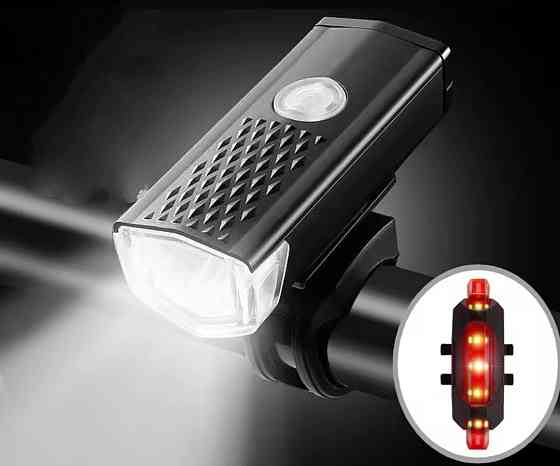 Набор светодиодный велосипедный LED фонарь и задний фонарь от USB с 7 см черный Киев