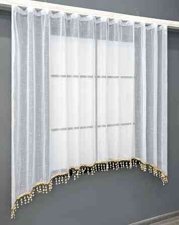 Кухонная арка VR-Textil № 000к лен с бахромой белый с золотистым 270х120 см (51-265) Киев