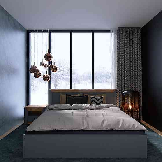 Кровать двуспальная Эверест Нордик-1400 (щит ДСП под матрас) 140х200 см Графит + Дуб крафт золотой (DTM-5552) Львов