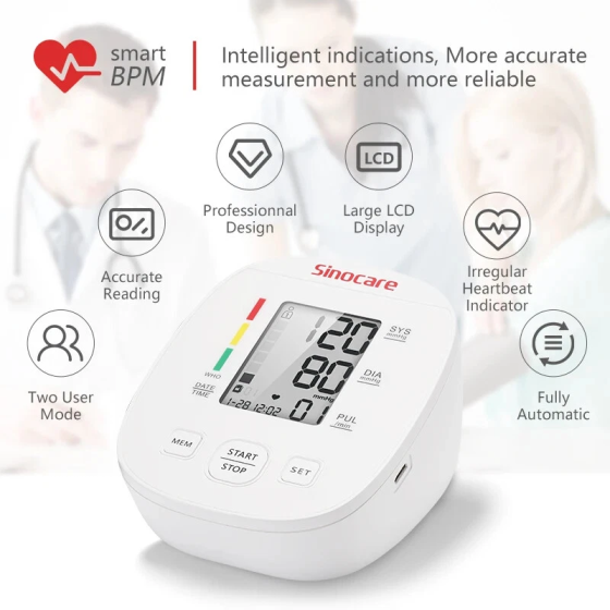 Автоматический тонометр Sinocare AXD-809 на плечо, цифровой монитор артериального давления с большим ЖК-экраном Киев