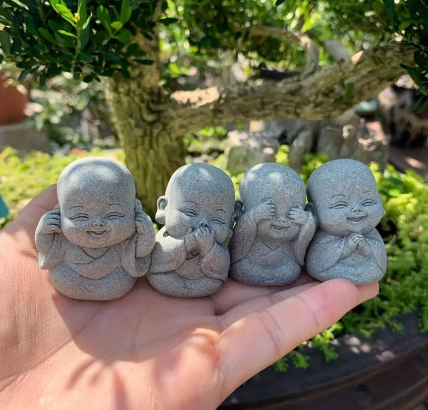 Набор фигурок Будды из камня (4 шт.), милые статуэтки для офиса, дома, декора, аквариума. Киев - изображение 3