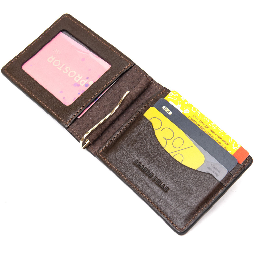 Мужской кожаный зажим для денег GRANDE PELLE 11478 Коричневый Киев - изображение 3