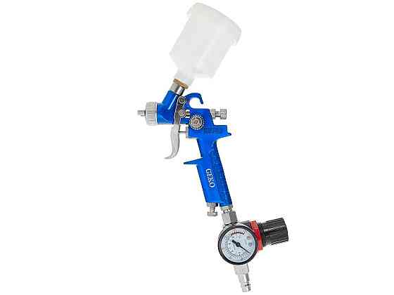 МініПульверизатор "GeKo" HVLP, бачок верхній 125 мл з регулятором тиску, сопло 0,8 мм, з'єднання 1/4 дюйма Стрый