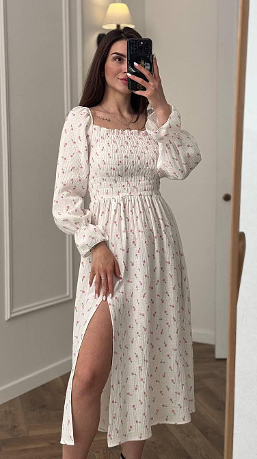 Жіноча сукня міді з відкритими плечима з мусліну Тюльпан XS/S Харків - фото 3