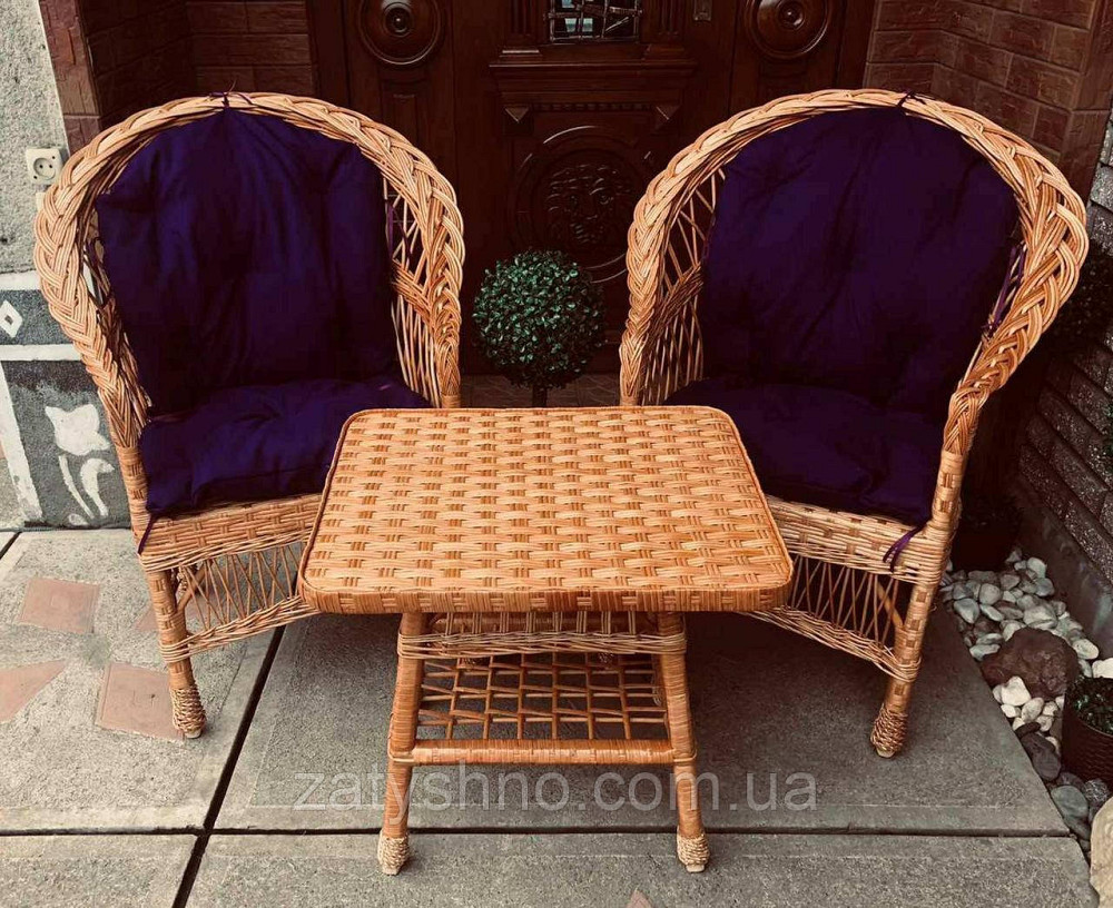 Крісла та стіл плетені з лози|Меблі з лози з накидками |меблі з лози з круглим столом Київ - фото 4