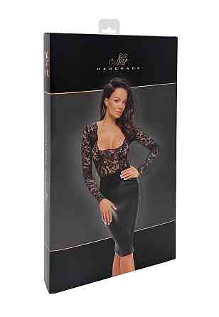 Сукня Noir Handmade F295 Euphoria, S, black, мереживо, глибоке декольте, спідниця міді під латекс Sex Aura Київ