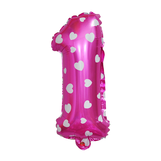 Шарик цифра 1 фольгированная с сердечками 32 дюйма розовый Киев