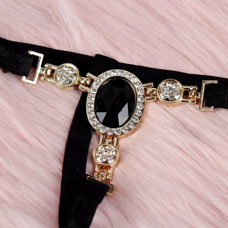 Стринги с камнями С Дефектом черного цвета - размер универсальный (на резинке) Киев - изображение 4