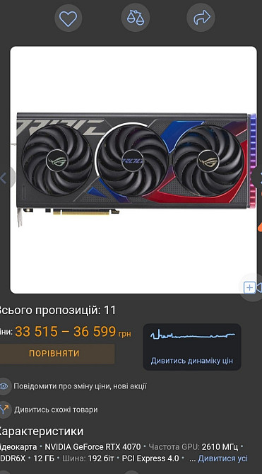 Видеокарта ASUS ROG Strix RTX 4070 OC 12Gb. Киев - изображение 1