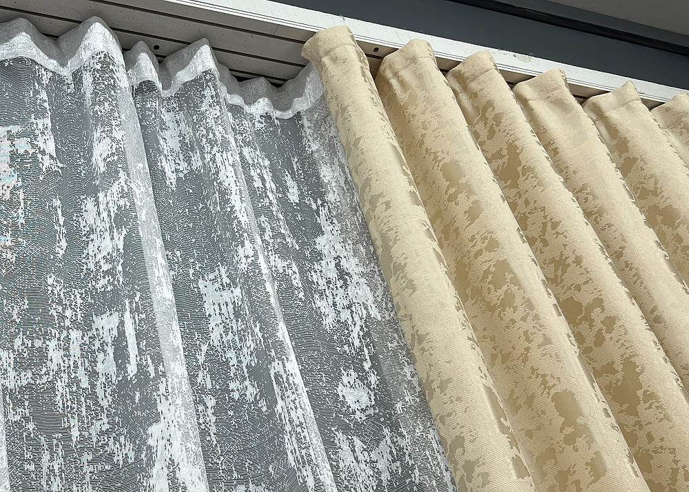 Комплект штор VR-Textil Льон Мармур 200х270 2шт і Тюль 600х270 1909ш-1400т Кремовий з білим 71-137/7 Київ - фото 7