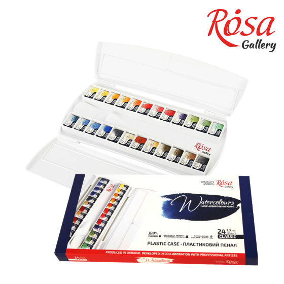 Набір акварельних фарб CLASSIC пластиковий пенал 24кол. х 2,5мл кювета ROSA Gallery Київ