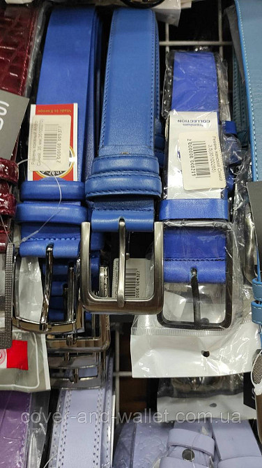 Широкий жіночий ремінь яскраво-синього кольору з натуральної шкіри 35мм PS Leather Київ - фото 6