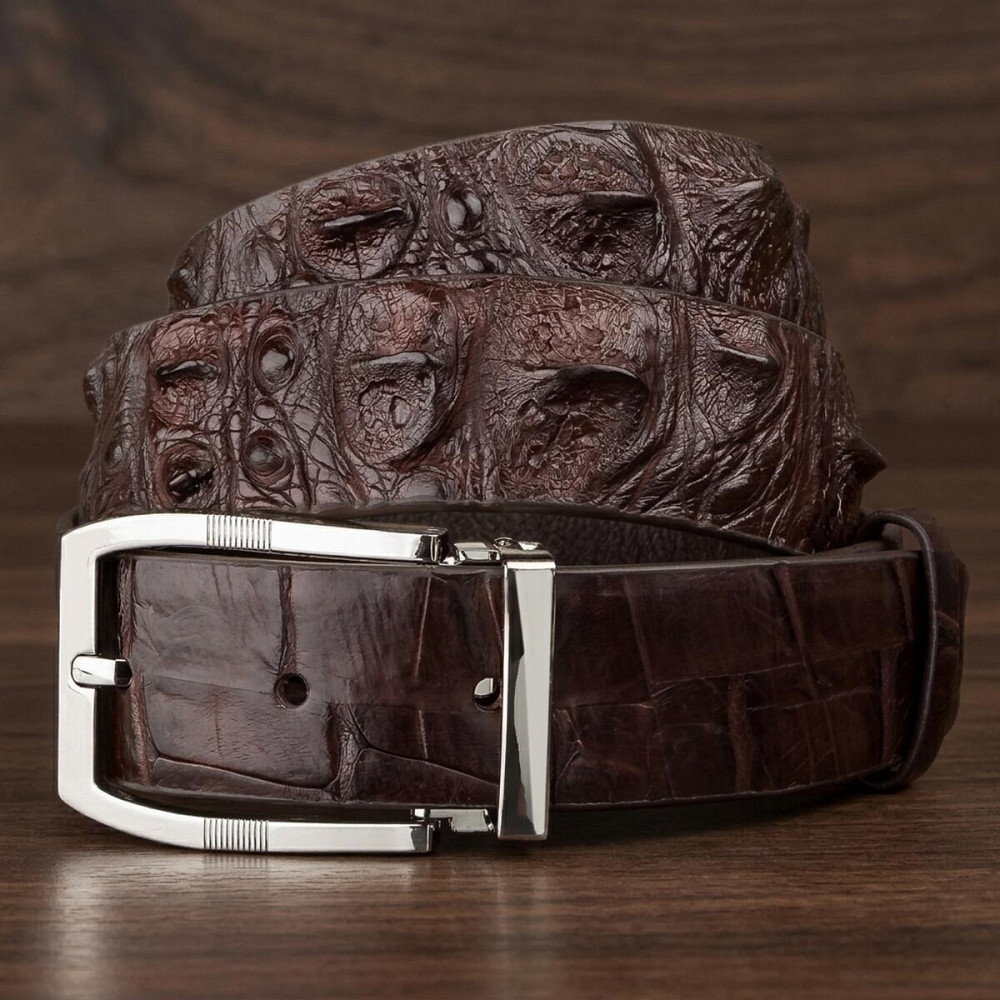 Ремень мужской CROCODILE LEATHER 18178 из натуральной кожи крокодила Коричневый Киев - изображение 11